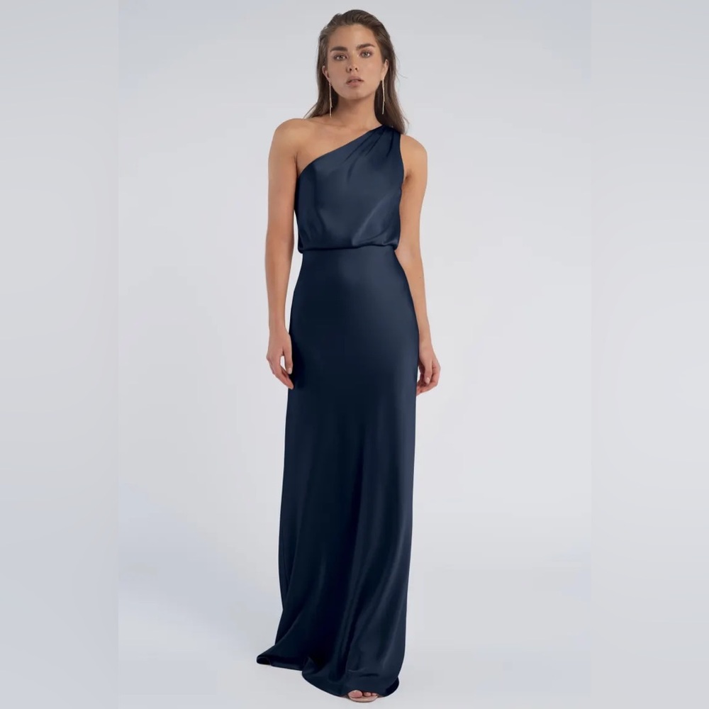 Jenny Yoo “Sterling” one shoulder Luxe Satin